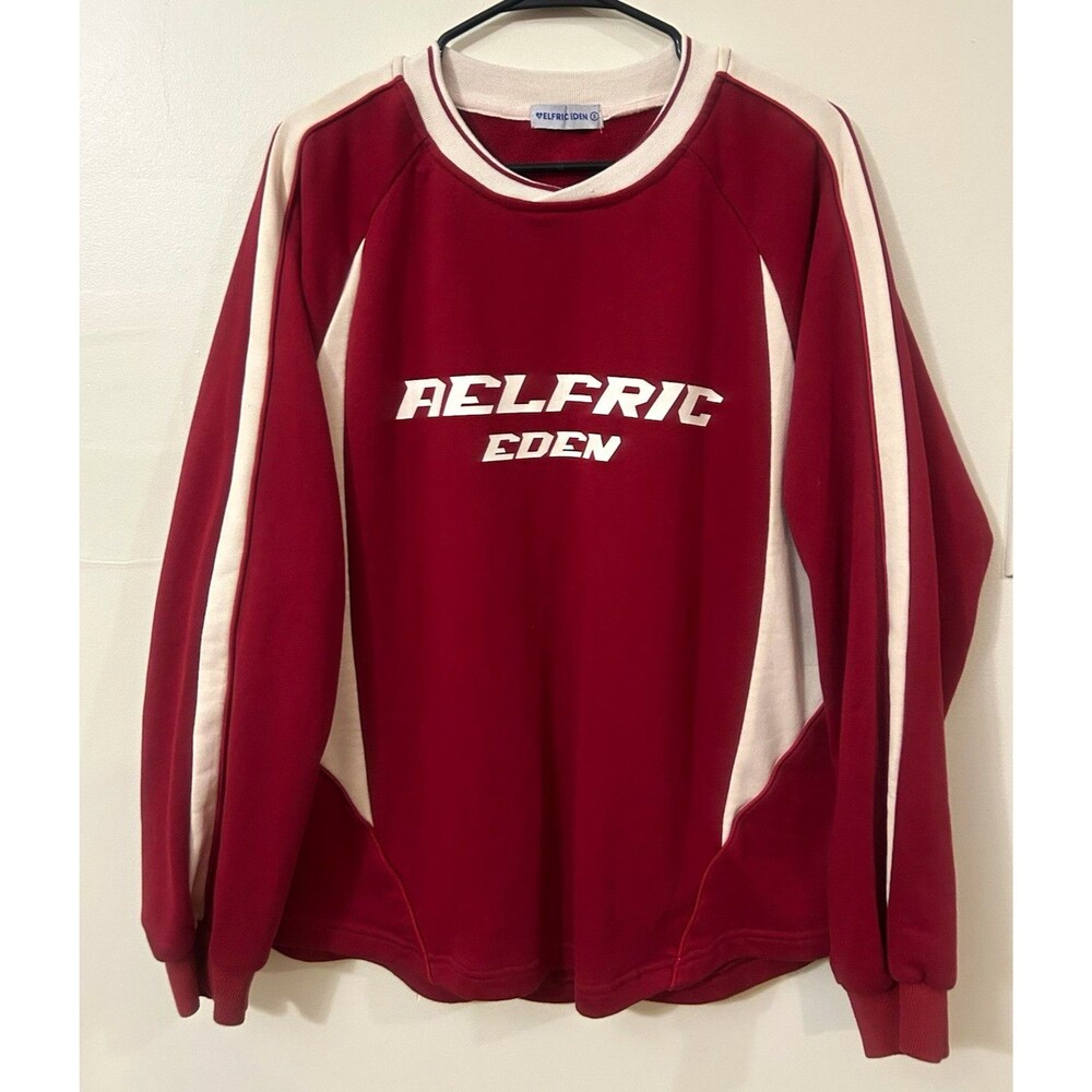 Aelfric Eden Oversized Burgundy & Cream Colorblock Crewneck Sweatshirt - Small